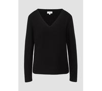 Gerippter Strickpullover aus Baumwollmix mit V-Ausschnitt 36 schwarz 2164036.9999.36