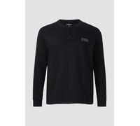 Geripptes Henley-Shirt mit Label-Patch 5XL schwarz 2174717.9999.5XL