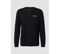 Geripptes Henley-Shirt mit Label-Patch XXL schwarz 2170157.9999.XXL