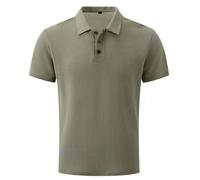 Geripptes Herren-Poloshirt, kurzärmelig, leger, reguläre Passform, Kragen, weich, atmungsaktiv, Baumwollmischung, T-Shirt für Alltag, Arbeit und Sommer, khaki, 5XL