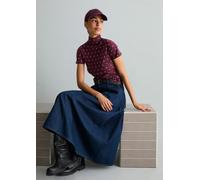 T-Shirt MARC O'POLO DENIM "aus Stretch-Jersey", Damen, Gr. XS, lila (dunkelrot), Obermaterial: 96% Baumwolle, 4% Elasthan, gemustert, Basic, slim fit, normaler Saum, Shirts T-Shirt (99356919-XS) dunke