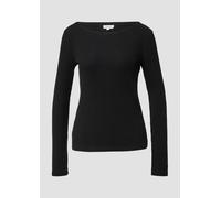 Geripptes Langarmshirt mit Knopf-Detail am Arm 38 schwarz 2170341.9999.38