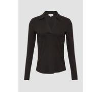 Geripptes Langarmshirt mit Polokragen 46 schwarz 2160861.9999.46