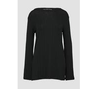 Geripptes Longshirt mit seitlichen Schlitzen XS schwarz 2153408.9999.XS