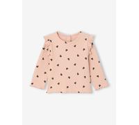 Geripptes Mädchen Baby Shirt mit Volantärmeln, Bio-Baumwolle pudrig rosa Gr. 74 von vertbaudet