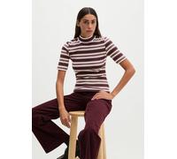 T-Shirt MARC O'POLO "aus weichem Baumwoll-Modal-Stretch-Jersey", Damen, Gr. XL, braun (dunkelrot), Obermaterial: 58% Baumwolle, 38% Modal, 4% Elasthan, gestreift, Basic, slim fit, normaler Saum, Shirt
