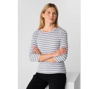 Geripptes Slim-Fit-Shirt mit 3/4-Ärmeln grau|weiß 32