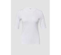 Geripptes T-Shirt im Slim Fit aus Baumwollmix weiß 44