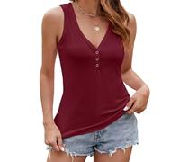 Geripptes Unterhemd, V-Ausschnitt mit Knopfdetails Taillierter Schnitt Breite Träger Weste, Sommerlicher Lagenlook(G,XX-Large)