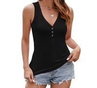 Geripptes Unterhemd, V-Ausschnitt mit Knopfdetails Taillierter Schnitt Breite Träger Weste, Sommerlicher Lagenlook(A,M)