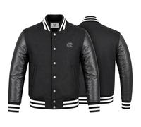 German Wear Collegejacke Herren Varsity Jacke mit Lederärmeln aus Lammnappa Wollmix Blouson Retro Design Elastischer Bund für Herbst und Winter 54/XL, Schwarz