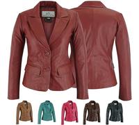 German Wear Damen Lederblazer Lederjacke Blazer Echtleder Jacke aus Lammnappa Leder Schwarz 3XL Weinrot