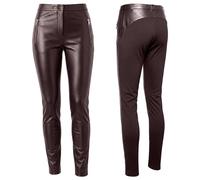 German Wear Damen Lederhose aus Lammnappa Leder Leggings mit elastan Echtleder Hose Dunkelbraun, Größe:XL
