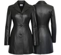 German Wear Damen Ledermantel Trenchcoat echtleder Mantel aus Lammnappa Leder Schwarz, Größe:38