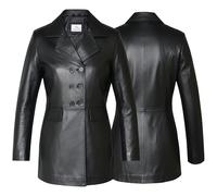 German Wear Damen Midi Ledermantel - Modischer Trench Regenmantel, Hochwertige Echtleder Oberbekleidung, Schwarz