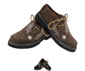 German Wear Damen Trachten Haferlschuhe aus Wildleder - Traditionelle Trachtenschuhe mit Edelweiß-Stickerei & weichem Ziegenleder-Futter - Bequem & hochwertig für Dirndl & Volksfest Dunkelbraun - 37