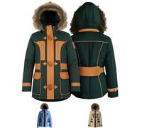 German Wear Damen Winterjacke - Damenjacke Trenchcoat Windstopper mit Lederstreifen & Kapuze, Webpelz Winter Outerwear, Warm & Winddichte Jacke