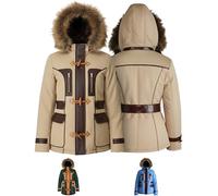 German Wear Damen Winterjacke - Damenjacke Trenchcoat Windstopper mit Lederstreifen & Kapuze, Webpelz Winter Outerwear, Warm & Winddichte Jacke