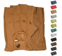 German Wear Driving Halbfinger Fingerlose Autofahrer-Handschuhe Lederhandschuhe (Karamell, 7=S)