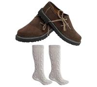 German Wear Haferlschuhe, Trachtensocken & 2X Schnürsenkel Set - Trachtenschuhe aus Wildleder Original Handmachart 100% Leder Atmungsaktiv Kalbsleder-Futter Lederschuhe mit Socken Dunkelbraun - 42 EU