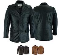 German Wear Herren Blazer Jacke aus 100% echtem Lammnappa Leder - dunkelbraun Slim Fit 3-Knopf Design im Vintage Retro Stil für elegante Anlässe