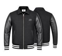 German Wear Herren Collegejacke Varsity Jacke mit Lederärmeln aus Lammnappa Wollmix Blouson Retro Design Klassischer College Style 54/XL, Schwarz