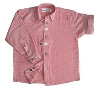 German Wear Kinder Trachtenhemd für Trachtenhosen Trachtenmode mit Edelweiß karo, 164/170 Rot