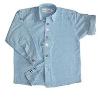 German Wear Kinder Trachtenhemd für Trachtenhosen Trachtenmode mit Edelweiß karo, Größe: 92/98 Himmelblau