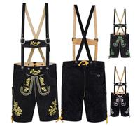 German Wear Kurze Trachten Lederhose mit Hosenträger Trachtenhose Schwarz mit Stickerei, 50/M, Gelb