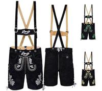 German Wear Kurze Trachten Lederhose mit Hosenträger Trachtenhose Schwarz mit Stickerei, 62/5XL, Silber