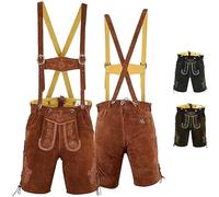 German Wear Kurze Trachtenlederhose Lederhosen mit Hosenträger (DE/NL/SE/PL, Numerisch, 48, Regular, Kurz, Kastanienbraun)