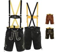 German Wear Kurze Trachtenlederhose Lederhosen mit Hosenträger (DE/NL/SE/PL, Numerisch, 58, Regular, Regular, Schwarz)