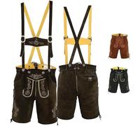 German Wear Kurze Trachtenlederhose Lederhosen mit Hosenträger (DE/NL/SE/PL, Numerisch, 60, Regular, Kurz, Dunkelbraun)