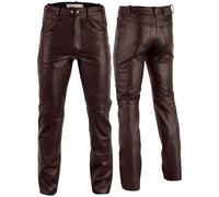 German Wear Lederhose lederjeans bikerjeans aus Büffelleder glasiert Glazed Glacéleder Dunkelbraun, Größe:58