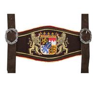German Wear Trachten Hosenträger lederhosen mit Bayerischem Wappen-stickerei, Farbe:Dunkelbraun