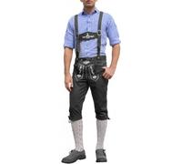 German Wear Trachten Kniebundhose Oktoberfest Jeans Hose mit Hosenträgern, Größe:52, Farbe:Schwarz