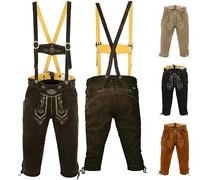 German Wear, Trachten Lederhose Kniebundhose Trachtenhose Hose mit Hosenträger, Größe:48, Farbe:Dunkelbraun