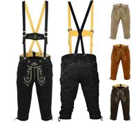 German Wear, Trachten Lederhose Kniebundhose Trachtenhose Hose mit Hosenträger, Größe:54, Farbe:Schwarz
