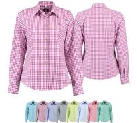 German Wear Trachtenbluse für Trachten Lederhosen Bluse Trachtenmode kariert, 38, Lila
