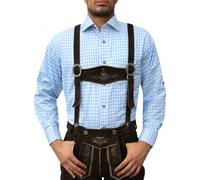 German Wear Trachtenhemd für Trachten Lederhose Trachtenmode HELLBLAU kariert, Hemdgröße:4XL