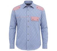 German Wear Trachtenhemd für Trachten Lederhosen Freizeit Hemd blau-rot-kariert, Hemdgröße:L.