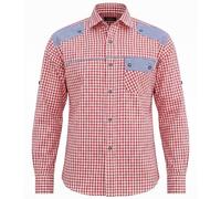 German Wear Trachtenhemd für Trachten Lederhosen Freizeit Hemd rot-blau-kariert, Hemdgröße:L