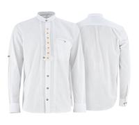 German Wear Trachtenhemd - Hemd für Trachten Lederhosen mit Edelweiss Bestickt als Trachtenmode | Krämpelarm Langarm, 4 Biesen & Stehkragen - Weiß - L