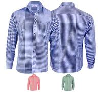 German Wear Trachtenhemd Karo mit Edelweiß-Stickerei aus Baumwolle, Größe:4XL, Farbe:Dunkelblau