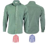 German Wear Trachtenhemd Karo mit Edelweiß-Stickerei aus Baumwolle, Größe:XL, Farbe:Grün