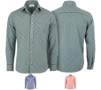 German Wear Trachtenhemd Langarm mit Edelweiß-Stickerei - Klassischer Kentkragen & Krempelärmel - Größe: L, Farbe: Grün