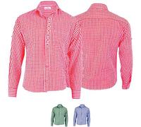 German Wear Trachtenhemd Langarm mit Edelweiß-Stickerei - Klassischer Kentkragen & Krempelärmel - Größe: 3XL, Farbe: Rot