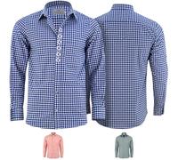 German Wear Trachtenhemd Langarm mit Edelweiß-Stickerei - Klassischer Kentkragen & Krempelärmel - Größe: 2XL, Farbe: Dunkelblau