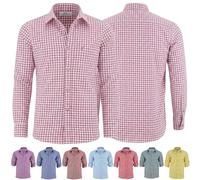 German Wear Trachtenhemden für Herren mit Langen Ärmeln, klassisches Karomuster, hochwertige bayerische Mode mit Hirsch-Stickerei und kardieten Ärmeln Rosa- 4XL