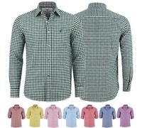 German Wear Trachtenhemden für Herren mit Langen Ärmeln, klassisches Karomuster, hochwertige bayerische Mode mit Hirsch-Stickerei und kardieten Ärmeln Dunkelgrun- Large